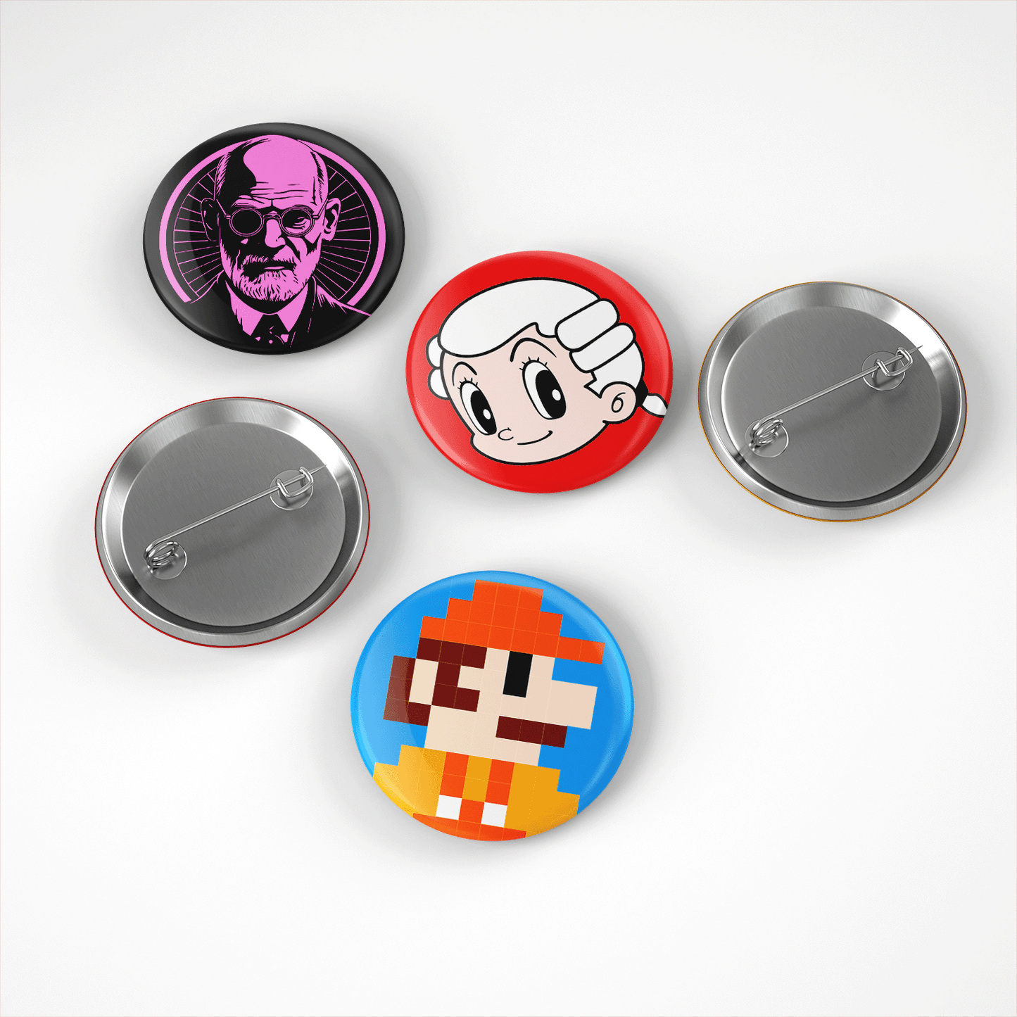 Vienna Vibes Pop Kultur Buttons: super MA48 Mario Sigmund Freud pink Freud Austro Boy Mozart
