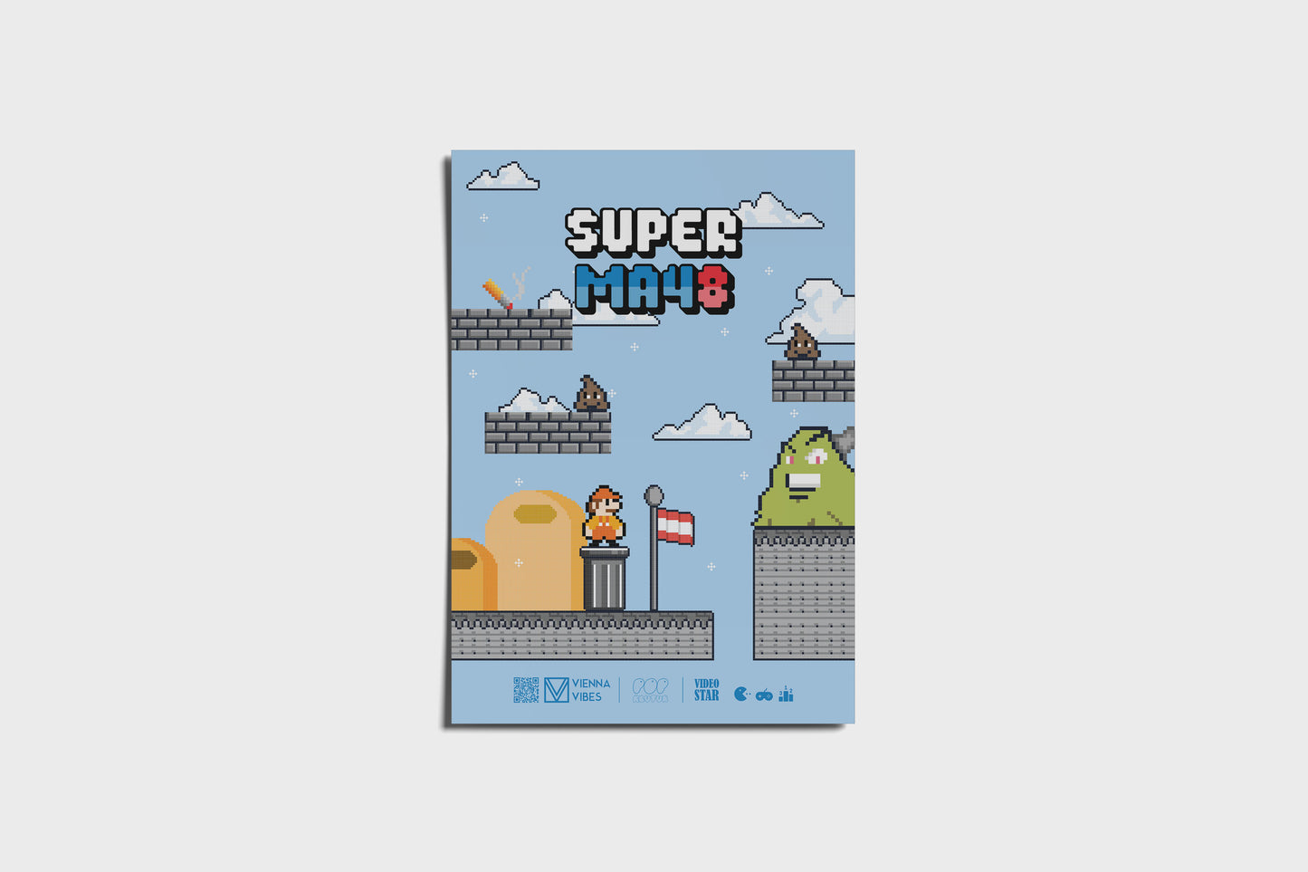 Super MA48; Pixel Art; Wien; Tchikstummel; Mistmonster; orange Mistkübel Hundstrümmerl;